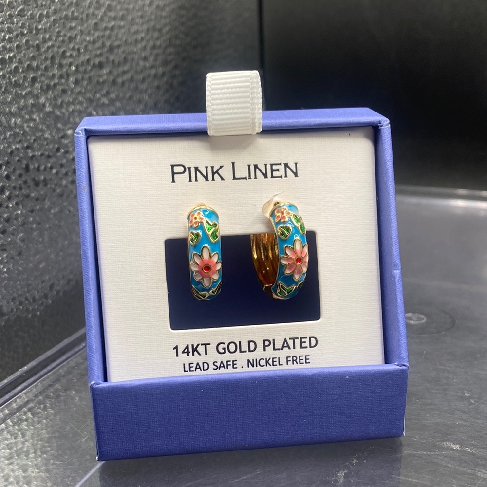 Pink Linen - Green and Pink Gold Plated Floral Earrings - New!!!